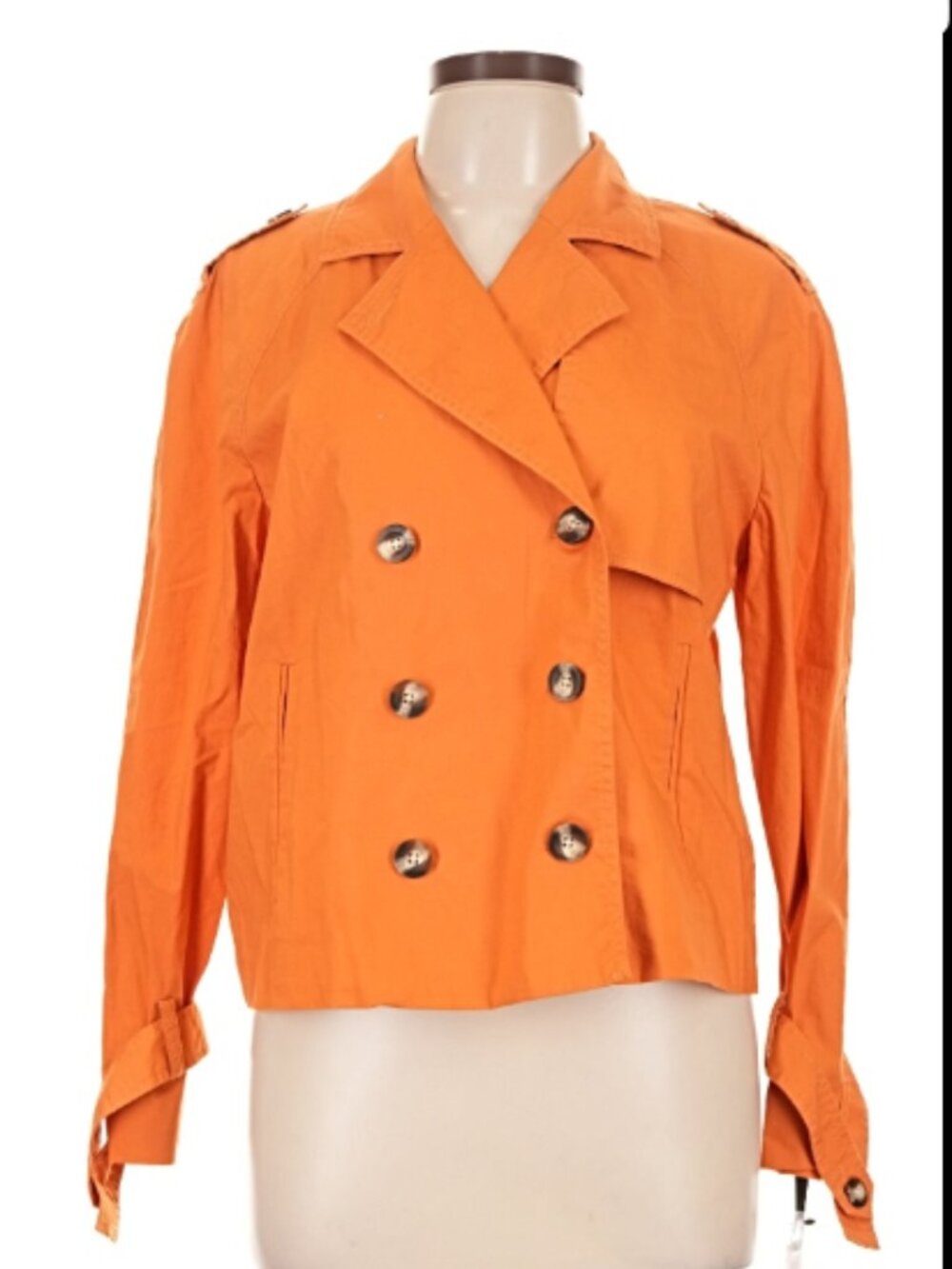 Sunset Rd Cropped Double-Breasted Swing Trench Coat in Rusty Tangerine
